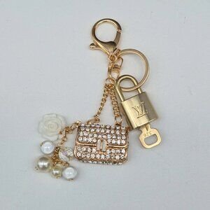 Authentic Louis Vuitton Lock & Key with unbranded Rhinestone Bag Keycharm